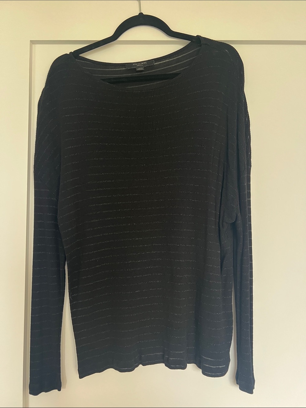 AllSaints Black Long Sleeve Long Sleeve Top with Subtle Stripe